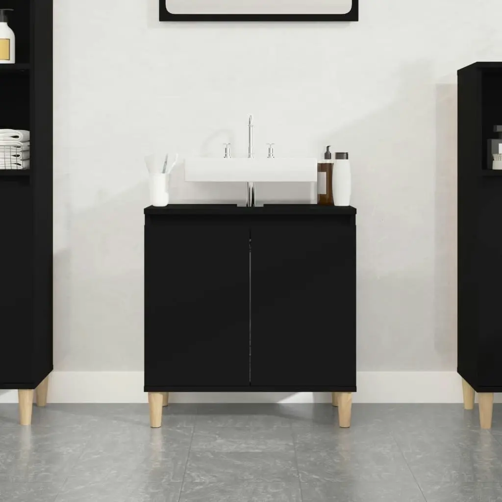 Sink Cabinet Black 58x33x60 cm Engineered Wood 821253