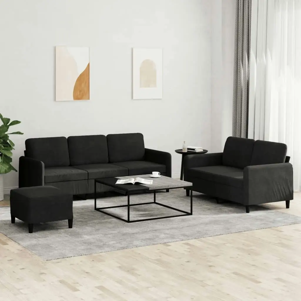 3 Piece Sofa Set Black Velvet 3202029