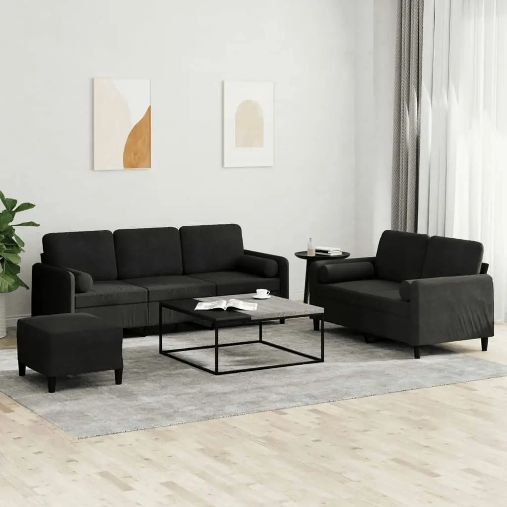 3 Piece Sofa Set with Pillows Black Velvet 3202049