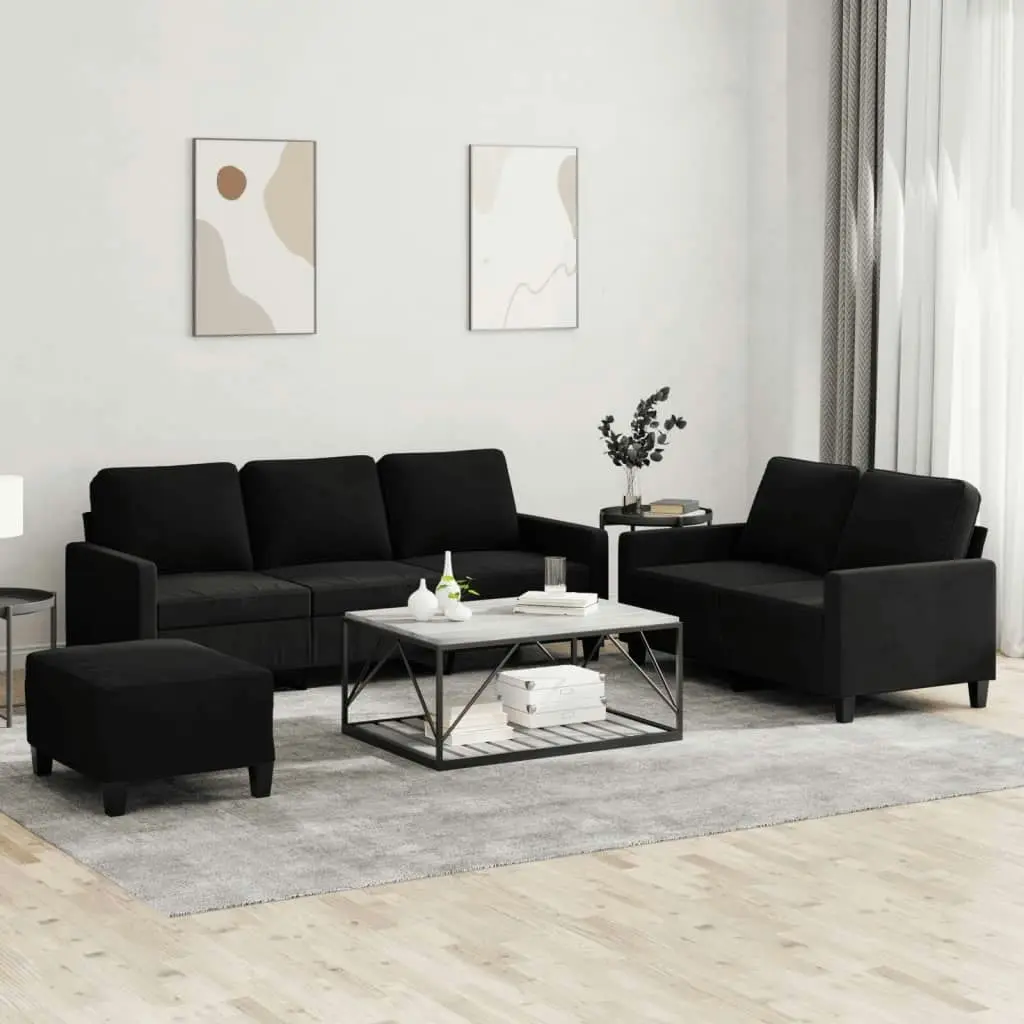 3 Piece Sofa Set with Cushions Black Velvet 3201531