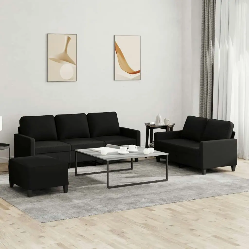 3 Piece Sofa Set with Cushions Black Fabric 3201472