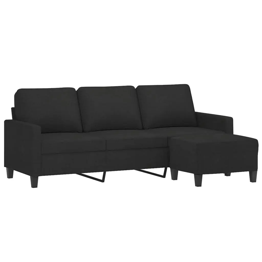 3-Seater Sofa with Footstool Black 180 cm Fabric 3201041