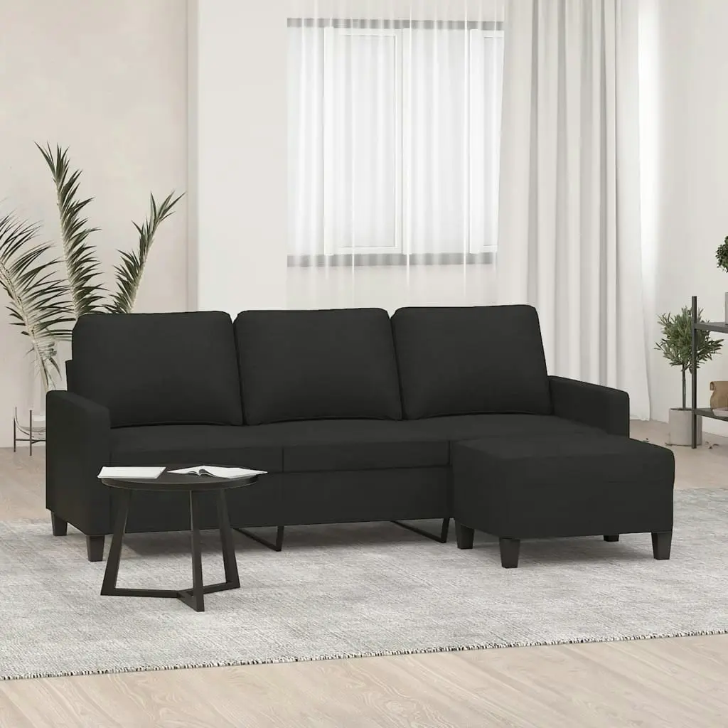 3-Seater Sofa with Footstool Black 180 cm Fabric 3201041