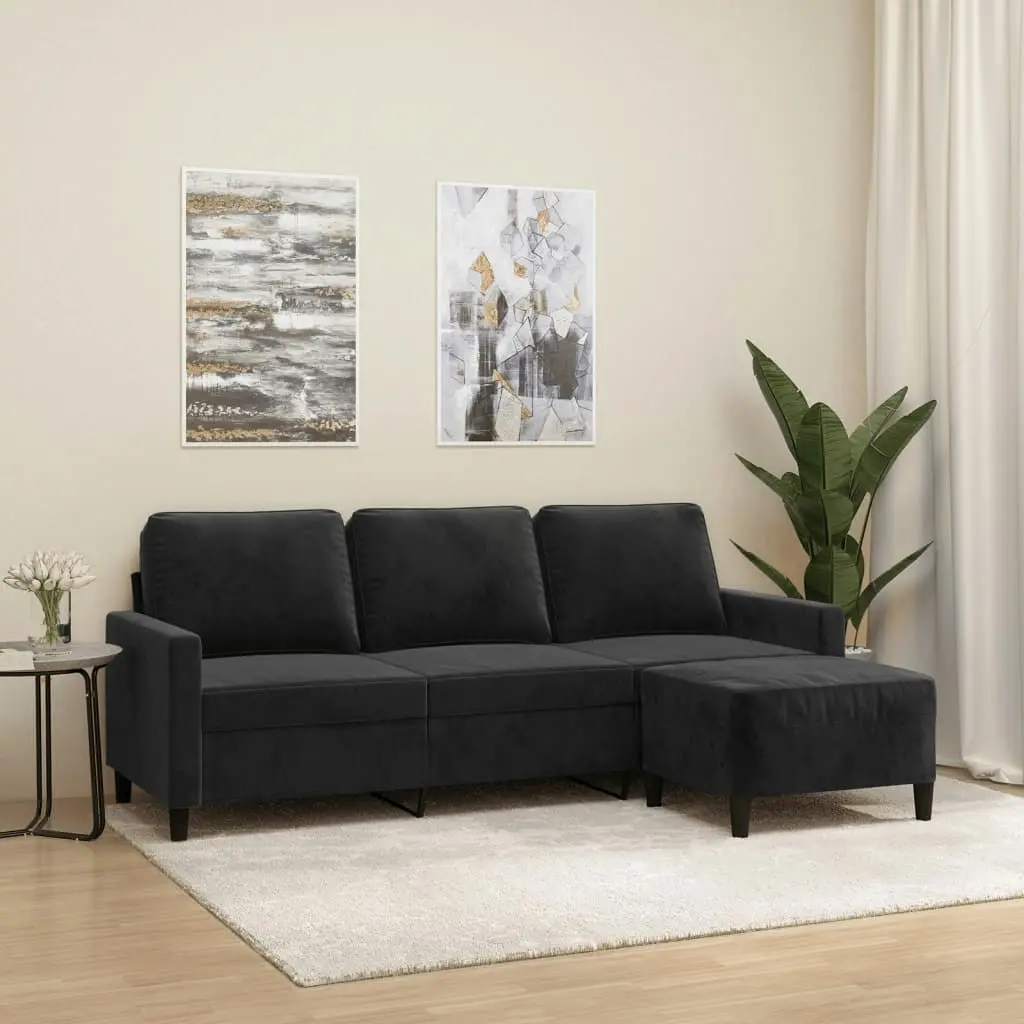 3-Seater Sofa with Footstool Black 180 cm Velvet 3201060