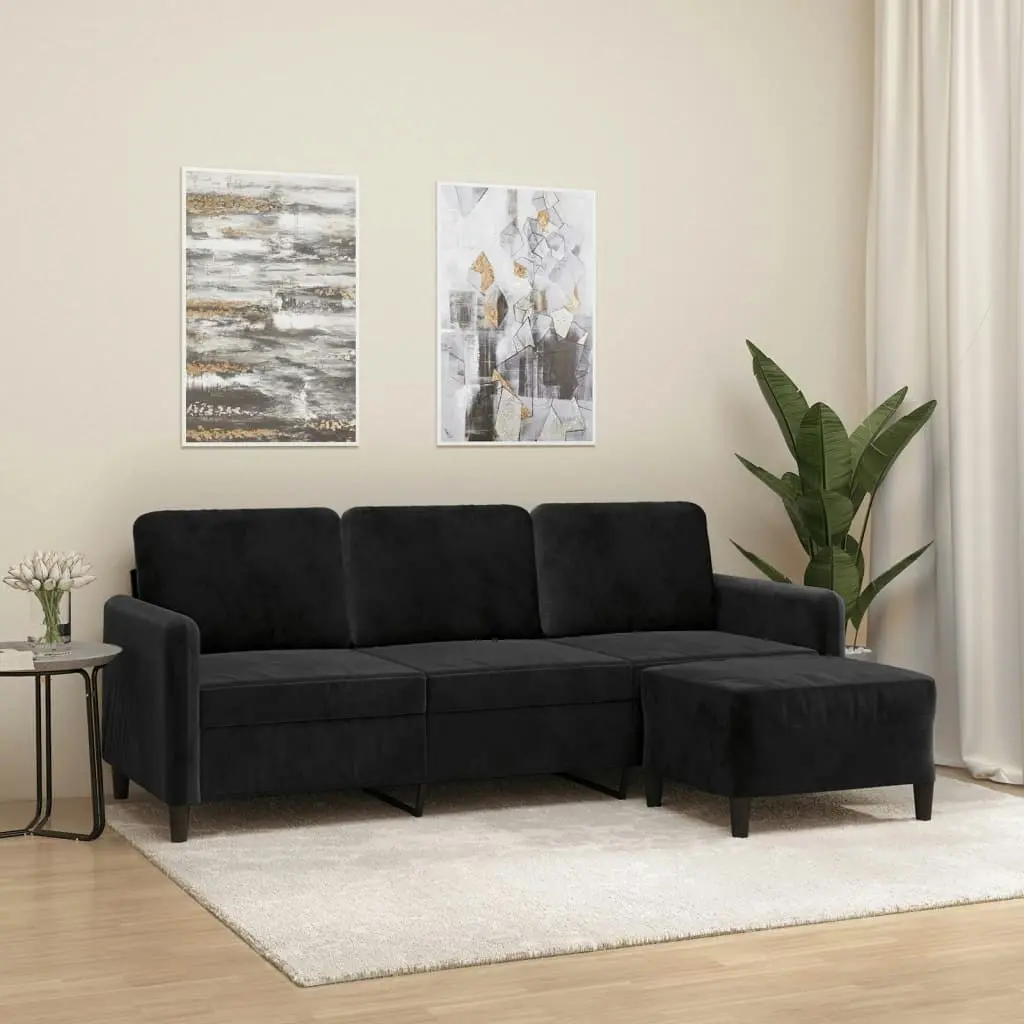 3-Seater Sofa with Footstool Black 180 cm Velvet 3201179