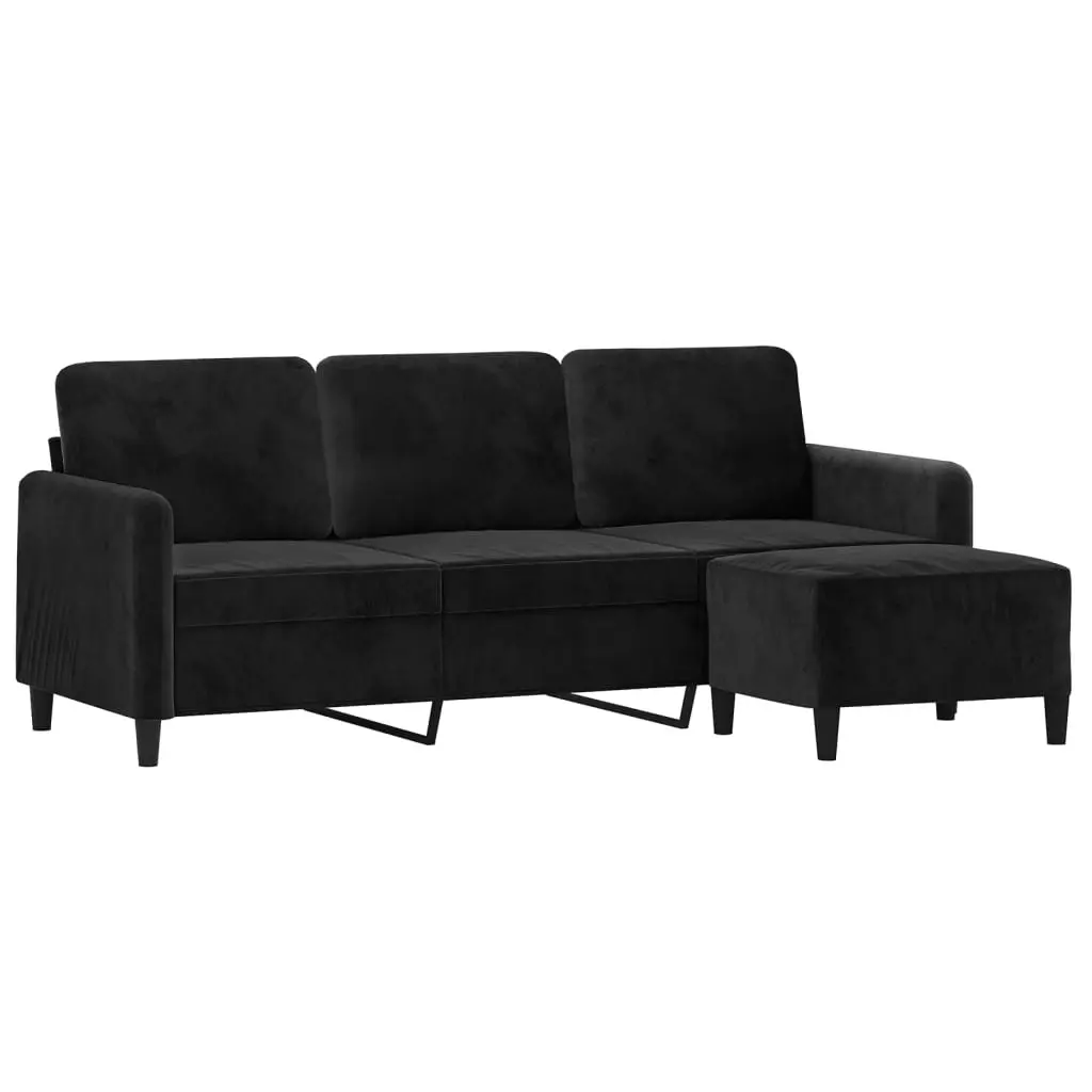 3-Seater Sofa with Footstool Black 180 cm Velvet 3201179