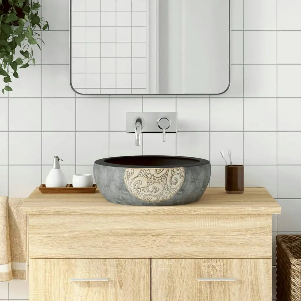 Countertop Basin Black and Brown Round Î¦41x14 cm Ceramic 155060