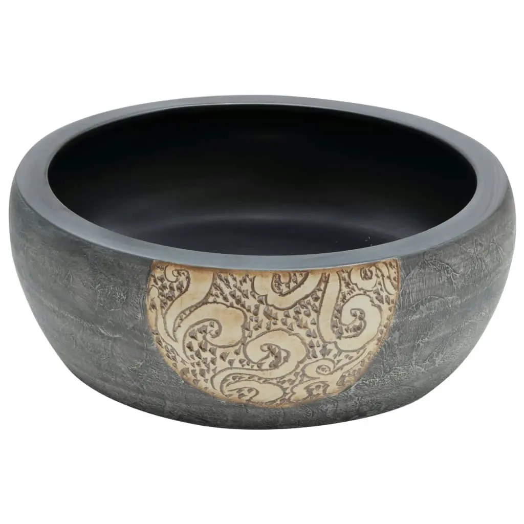 Countertop Basin Black and Brown Round Î¦41x14 cm Ceramic 155060