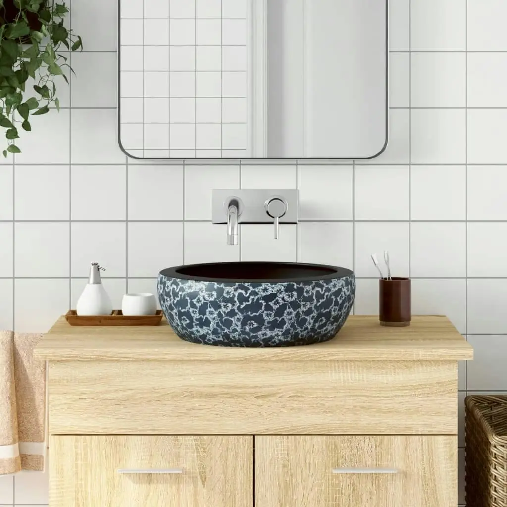 Countertop Basin Black and Blue Round Φ41x14 cm Ceramic 155065