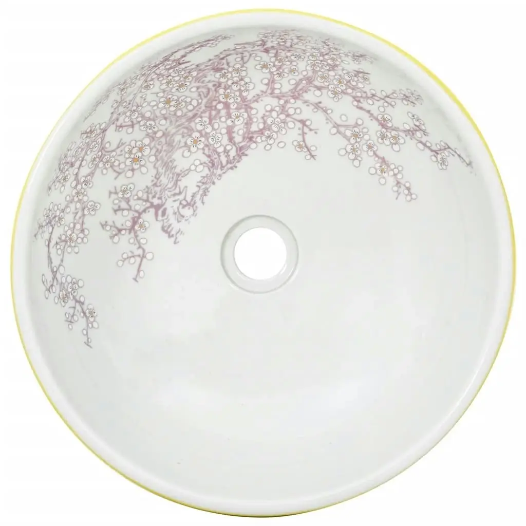 Countertop Basin White and Yellow Round Î¦41x14 cm Ceramic 155053