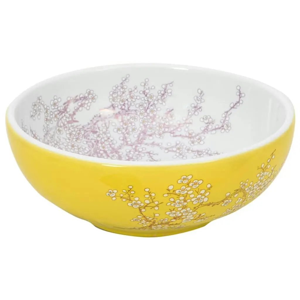 Countertop Basin White and Yellow Round Î¦41x14 cm Ceramic 155053