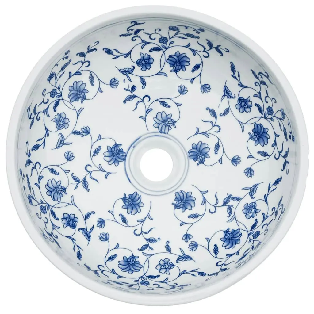 Countertop Basin White and Blue Round Φ41x14 cm Ceramic 155049