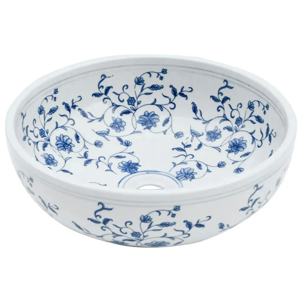 Countertop Basin White and Blue Round Φ41x14 cm Ceramic 155049