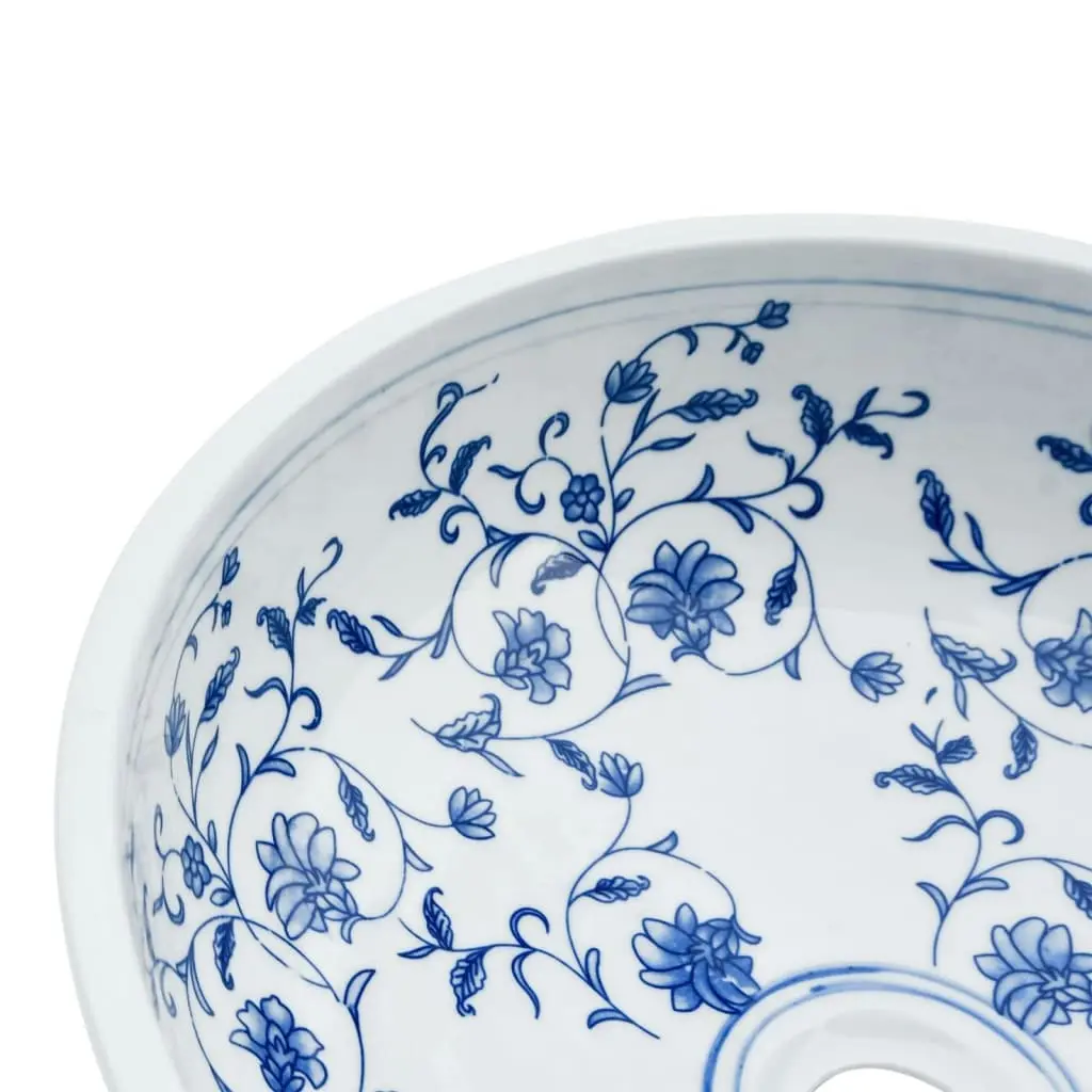 Countertop Basin White and Blue Round Φ41x14 cm Ceramic 155049