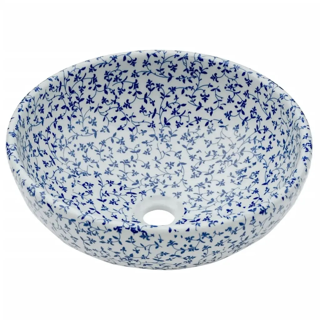 Countertop Basin White and Blue Round Φ41x14 cm Ceramic 155050