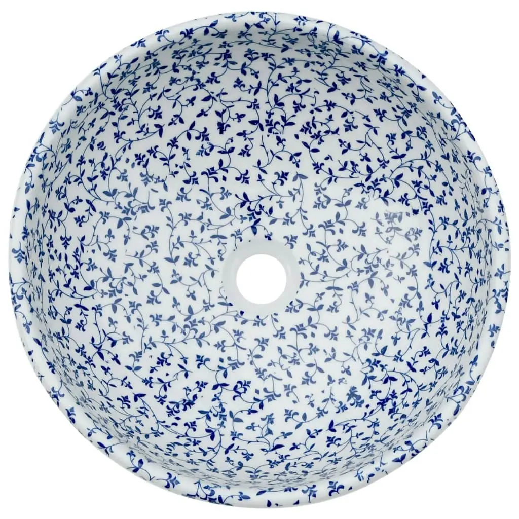 Countertop Basin White and Blue Round Φ41x14 cm Ceramic 155050