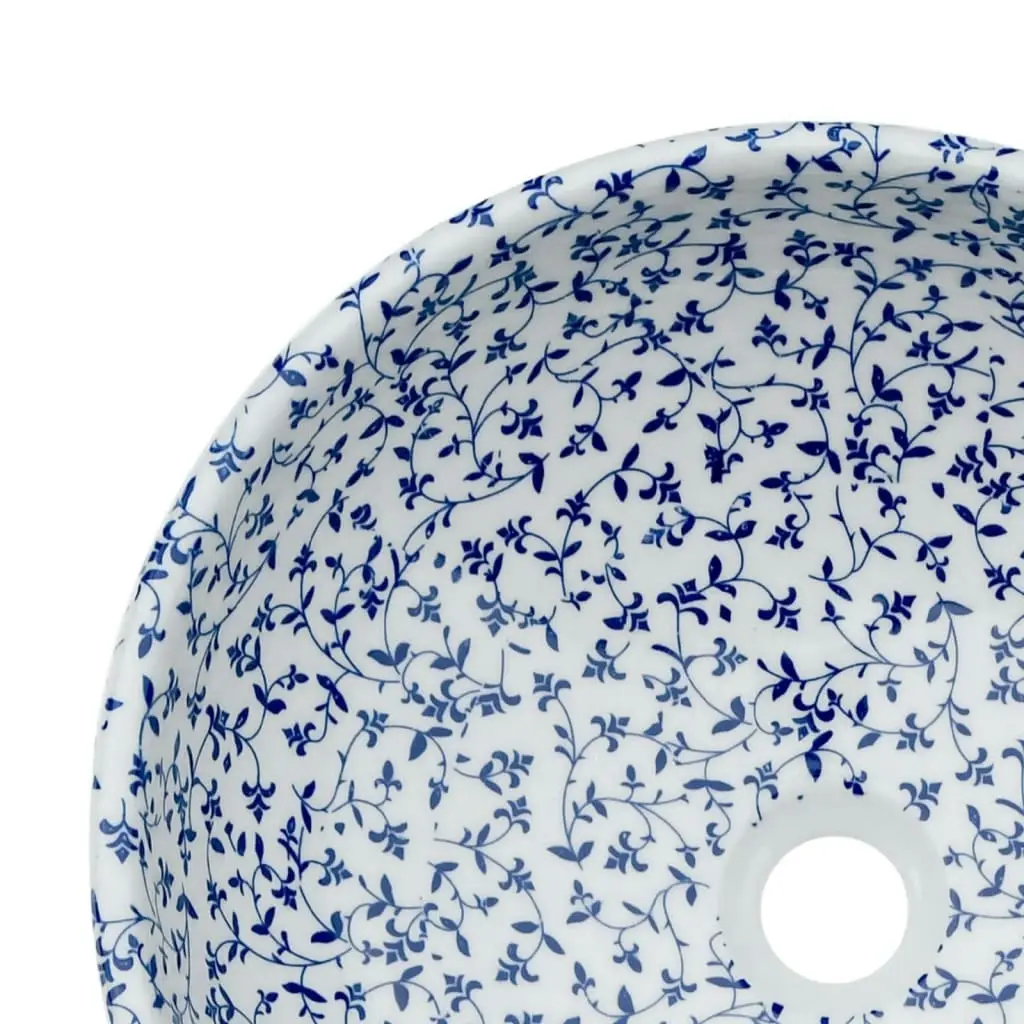 Countertop Basin White and Blue Round Φ41x14 cm Ceramic 155050