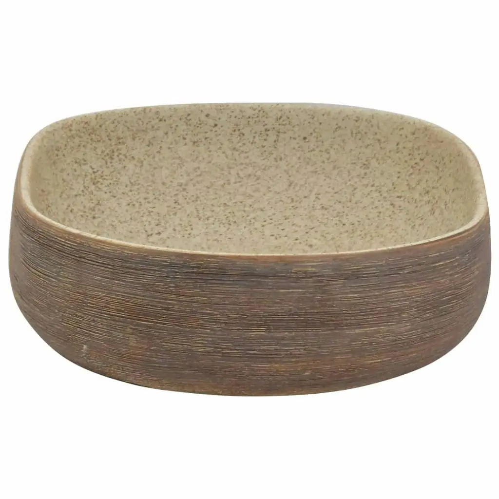 Countertop Basin Sand and Brown Oval 59x40x14 cm Ceramic 155104