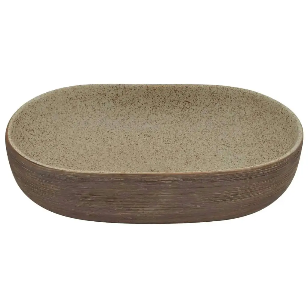 Countertop Basin Sand and Brown Oval 59x40x14 cm Ceramic 155104