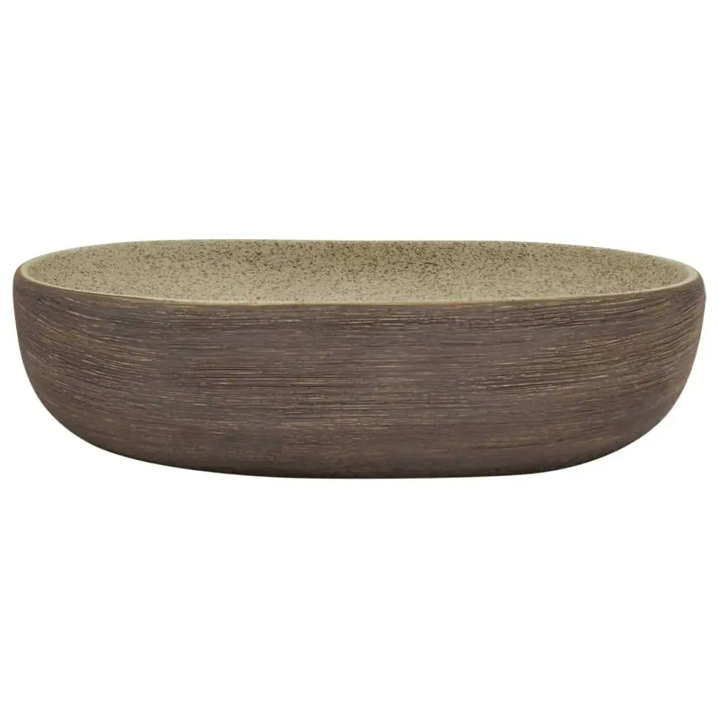 Countertop Basin Sand and Brown Oval 59x40x14 cm Ceramic 155104