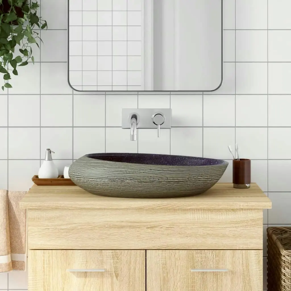 Countertop Basin Purple and Grey Oval 59x40x14 cm Ceramic 155092