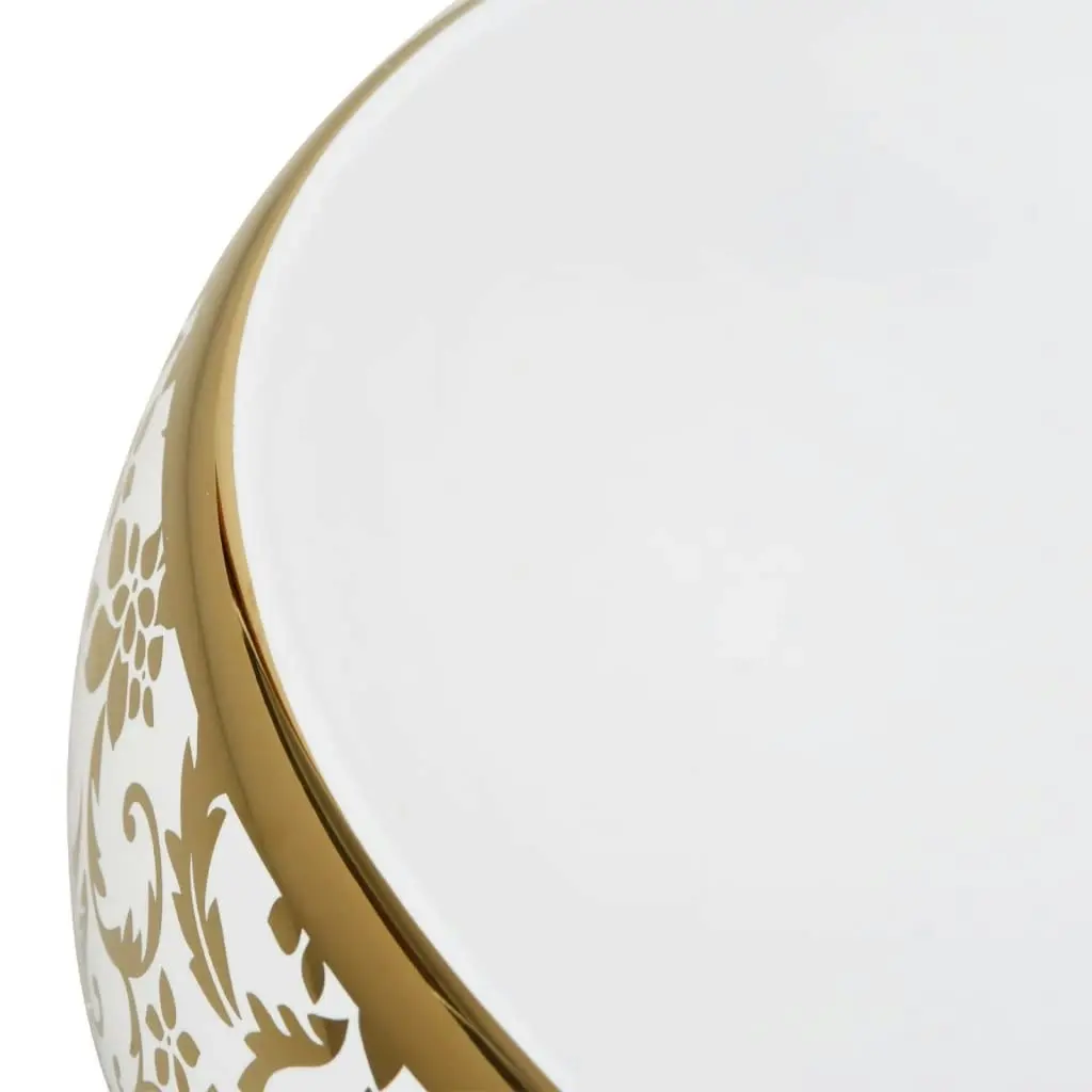 Countertop Basin White and Gold Oval 59x40x15 cm Ceramic 155111