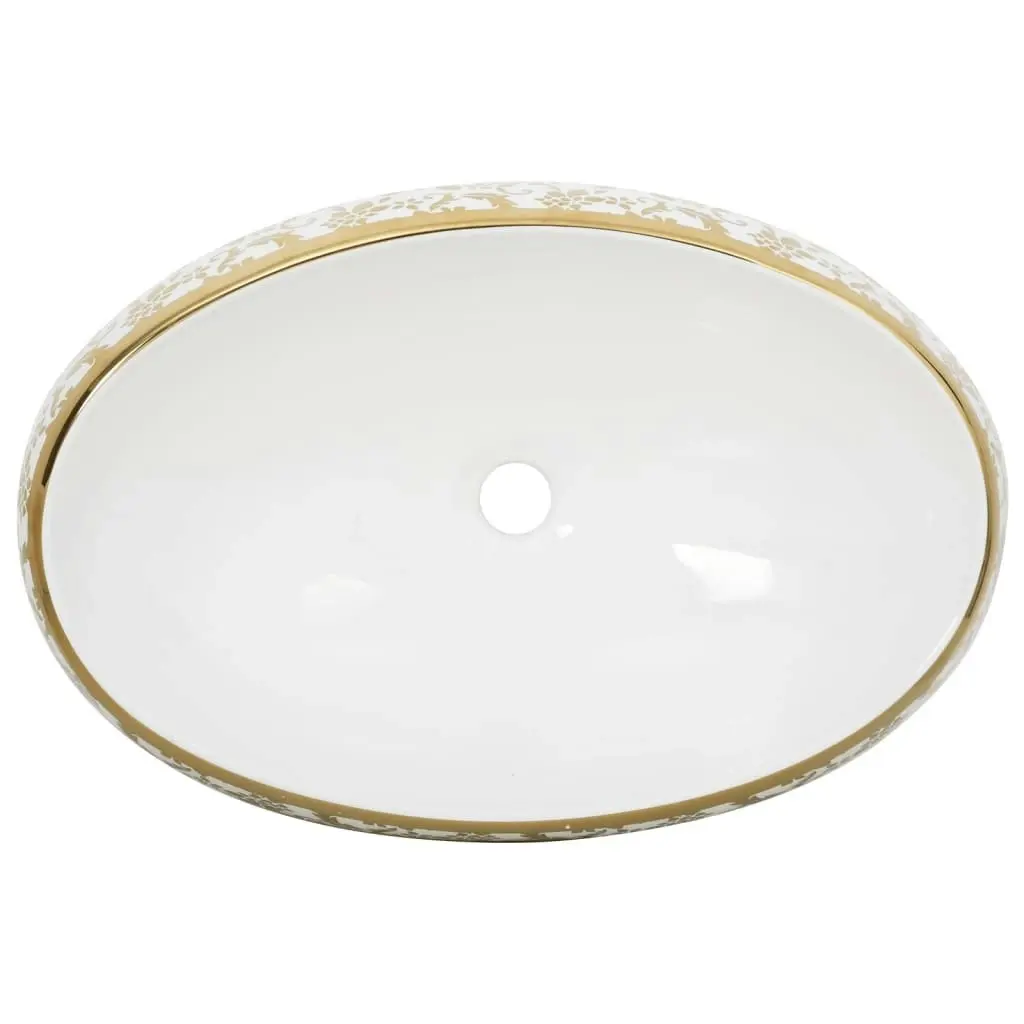 Countertop Basin White and Gold Oval 59x40x15 cm Ceramic 155111