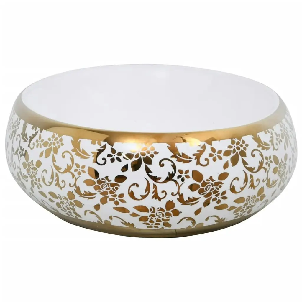 Countertop Basin White and Gold Oval 59x40x15 cm Ceramic 155111