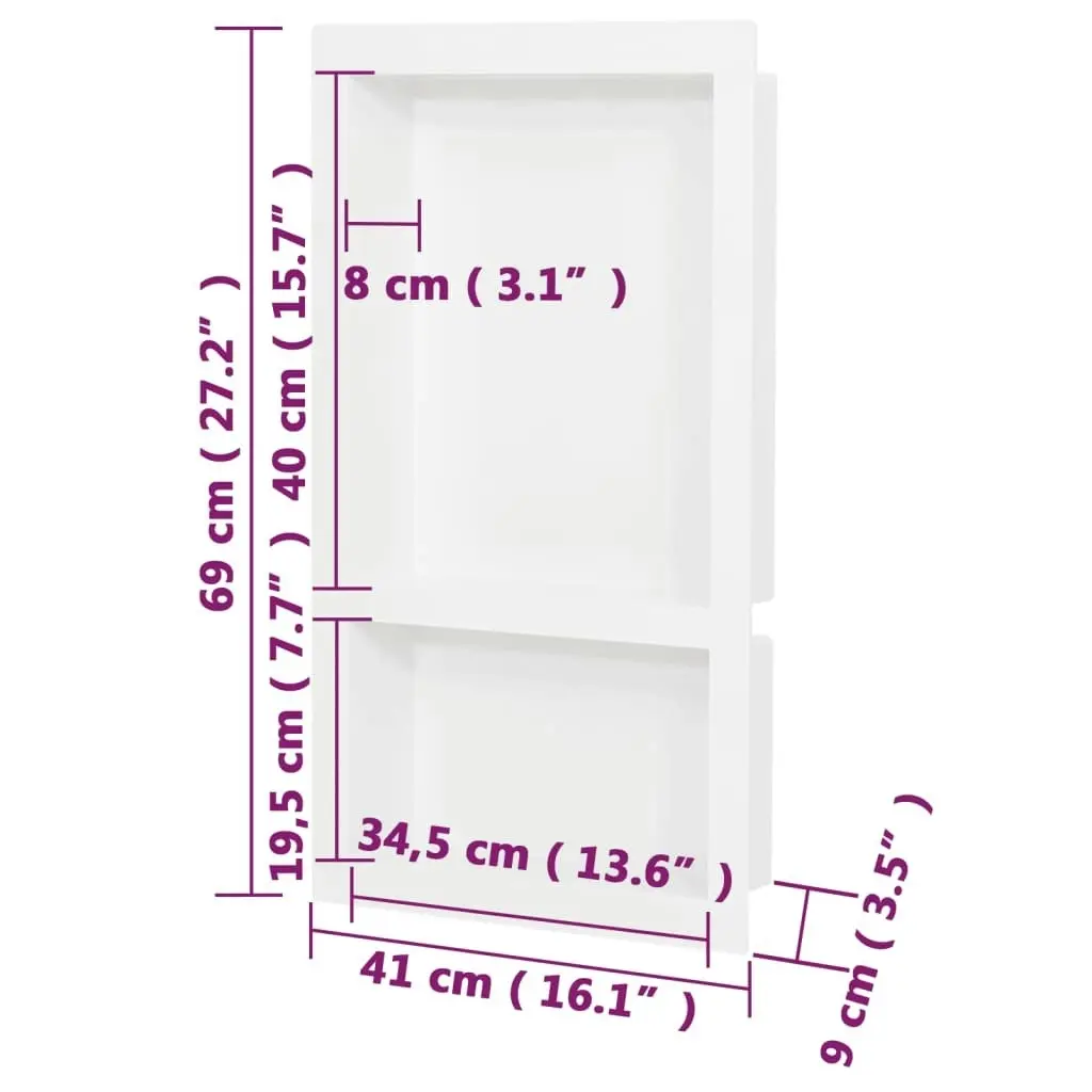 Shower Niche with 2 Compartments High Gloss White 41x69x9 cm 151398