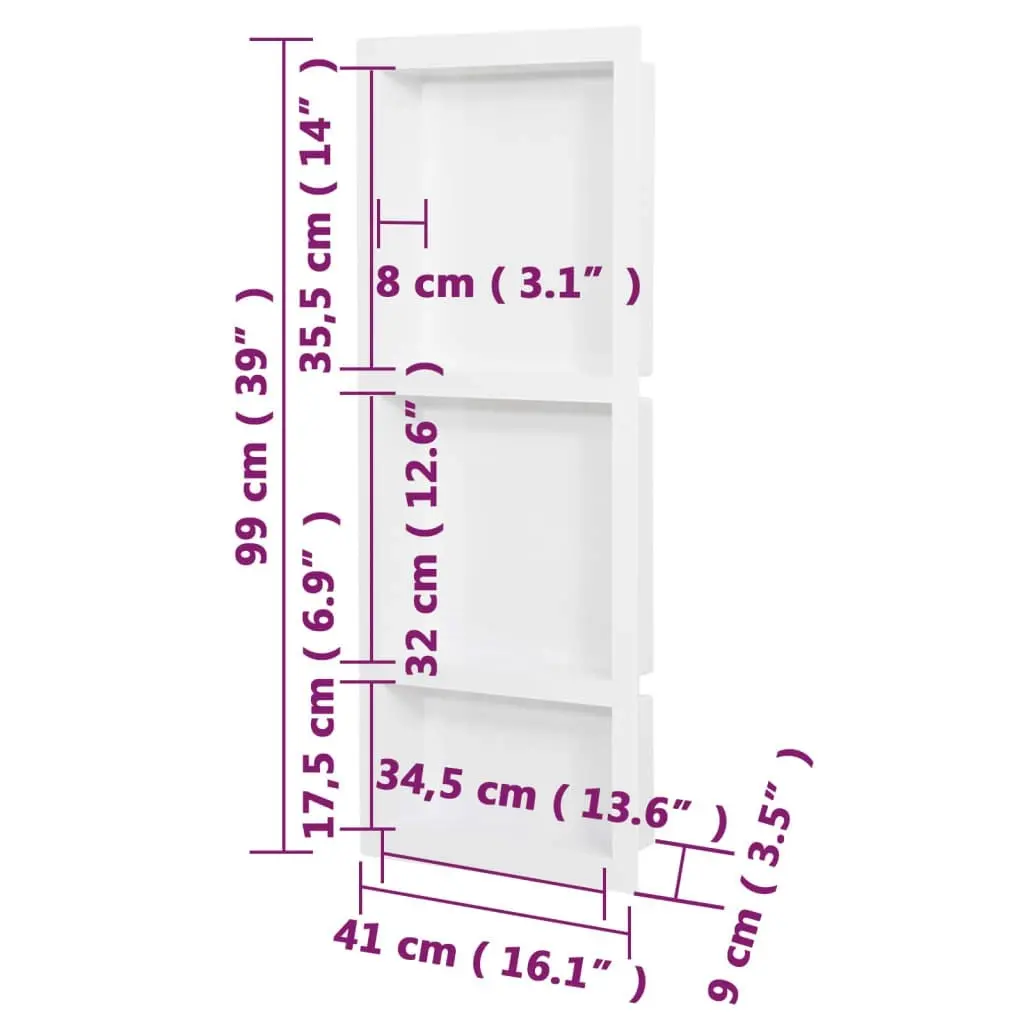 Shower Niche with 3 Compartments Matt White 41x99x9 cm 151399