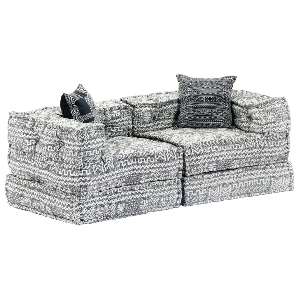 2-Seater Modular Pouffe Light Grey Fabric 249402