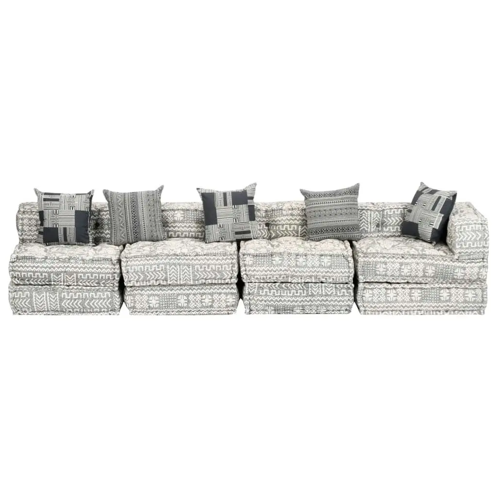 4-Seater Modular Pouffe Light Grey Fabric 249404