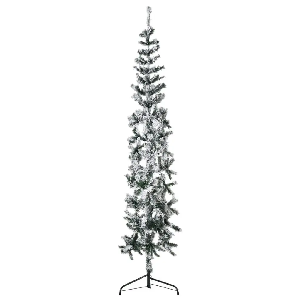 Slim Artificial Half Christmas Tree with Flocked Snow 240 cm 344608