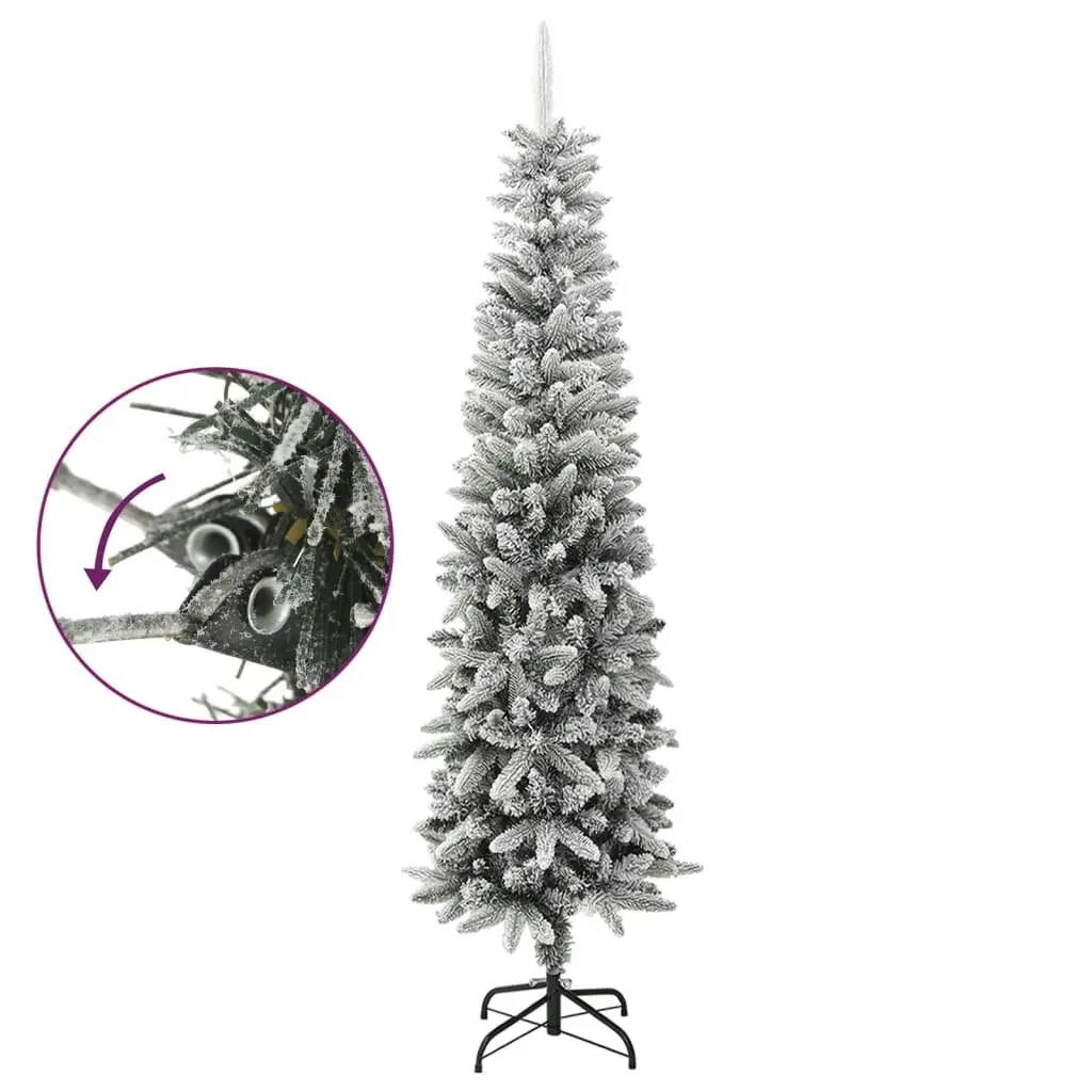 Artificial Slim Christmas Tree with Flocked Snow 240 cm PVC&PE 345197