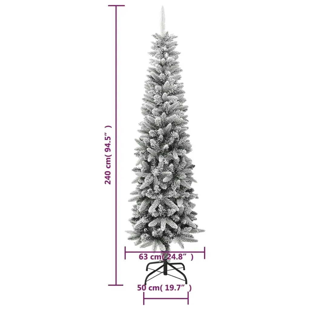 Artificial Slim Christmas Tree with Flocked Snow 240 cm PVC&PE 345197