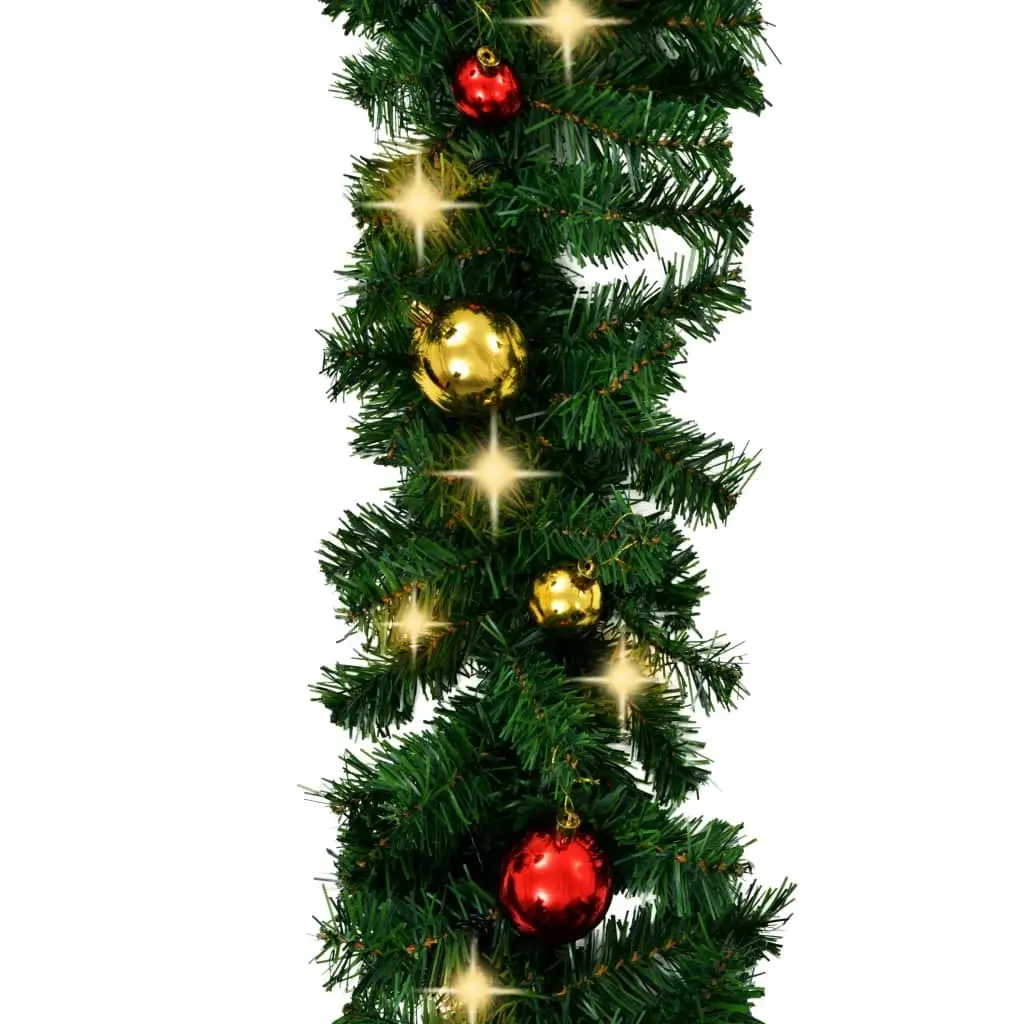 Christmas Garland with Baubles and LED Lights Green 10 m PVC 321508