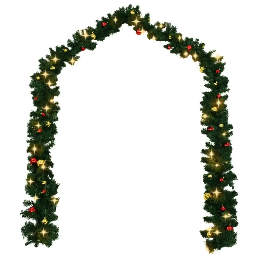 Christmas Garland with Baubles and LED Lights Green 10 m PVC 321508