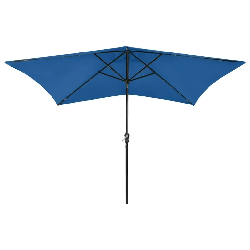 Parasol with LEDs and Steel Pole Azure Blue 2x3 m 313793