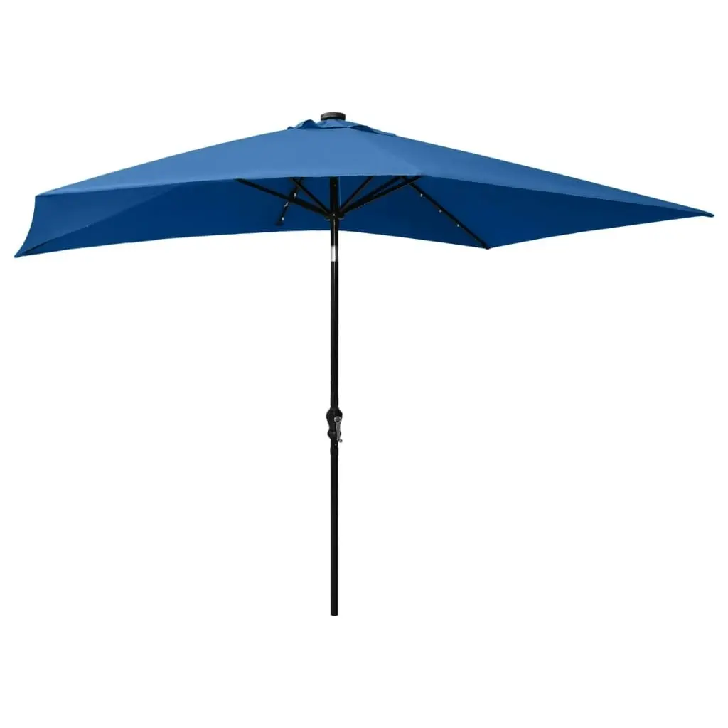 Parasol with LEDs and Steel Pole Azure Blue 2x3 m 313793