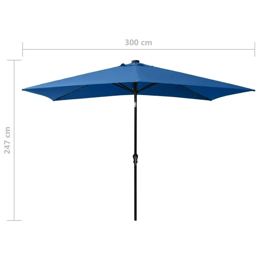 Parasol with LEDs and Steel Pole Azure Blue 2x3 m 313793