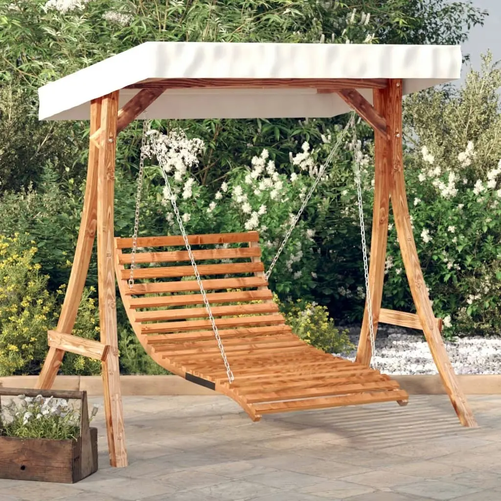 Swing Bed with Canopy Solid Wood Spruce with Teak Finish 3200625