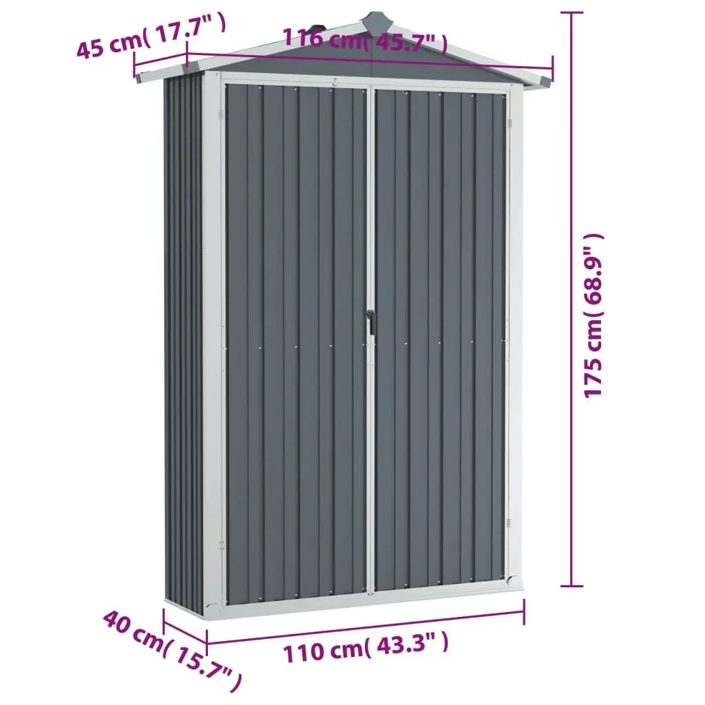 Garden Shed Grey 116x45x175 cm Galvanised Steel 46302