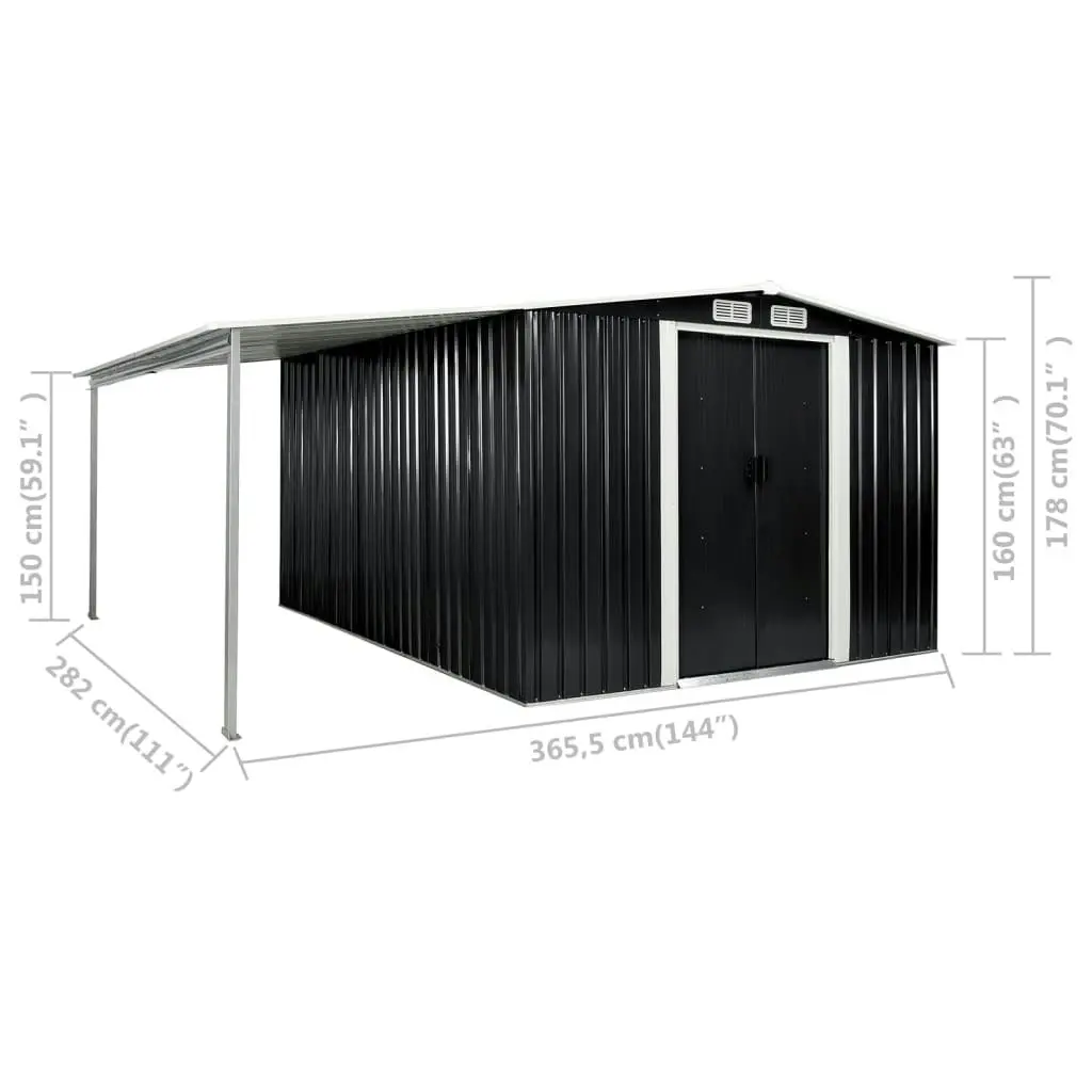 Garden Shed with Sliding Doors Anthracite 386x312x178 cm Steel 144032