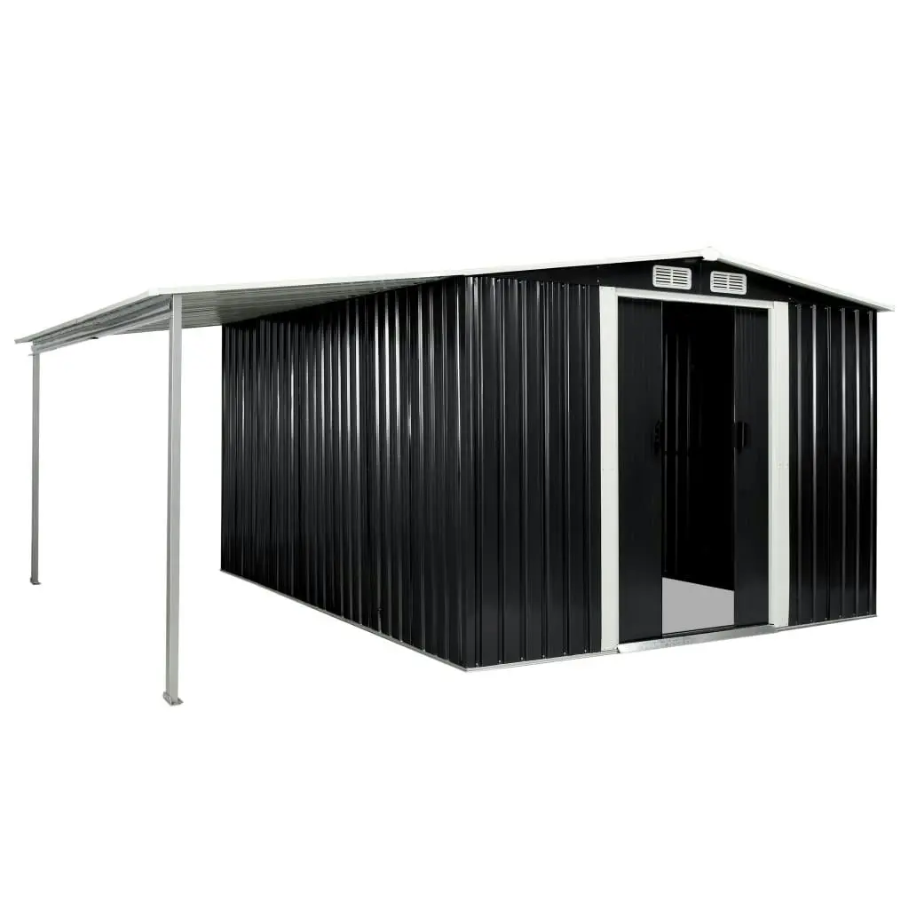 Garden Shed with Sliding Doors Anthracite 386x312x178 cm Steel 144032