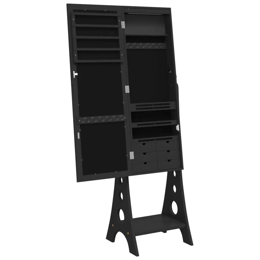 Mirror Jewellery Cabinet with LED Lights Free Standing Black 353266