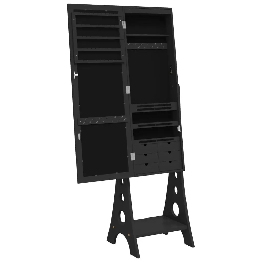 Mirror Jewellery Cabinet with LED Lights Free Standing Black 353266