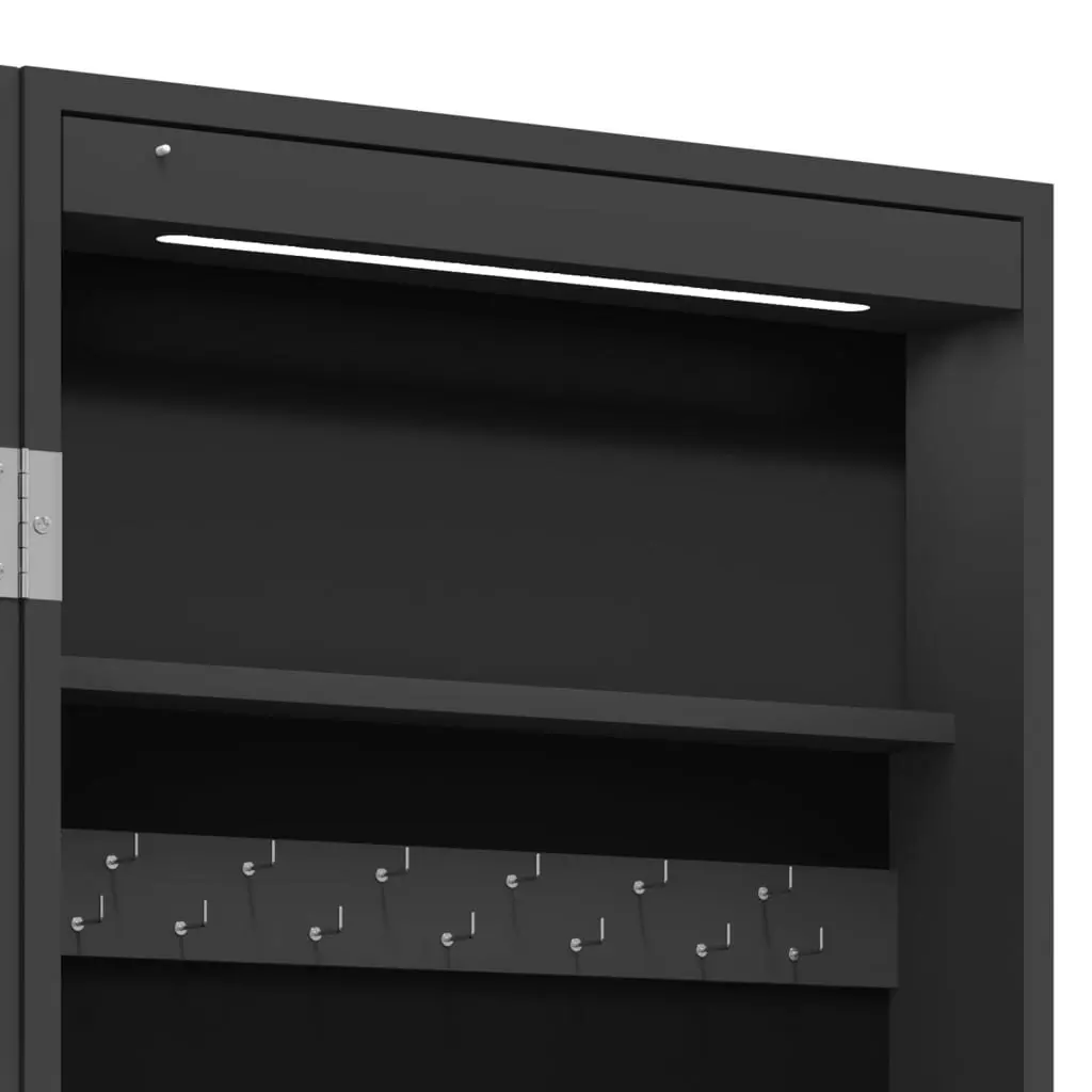 Mirror Jewellery Cabinet with LED Lights Free Standing Black 353266