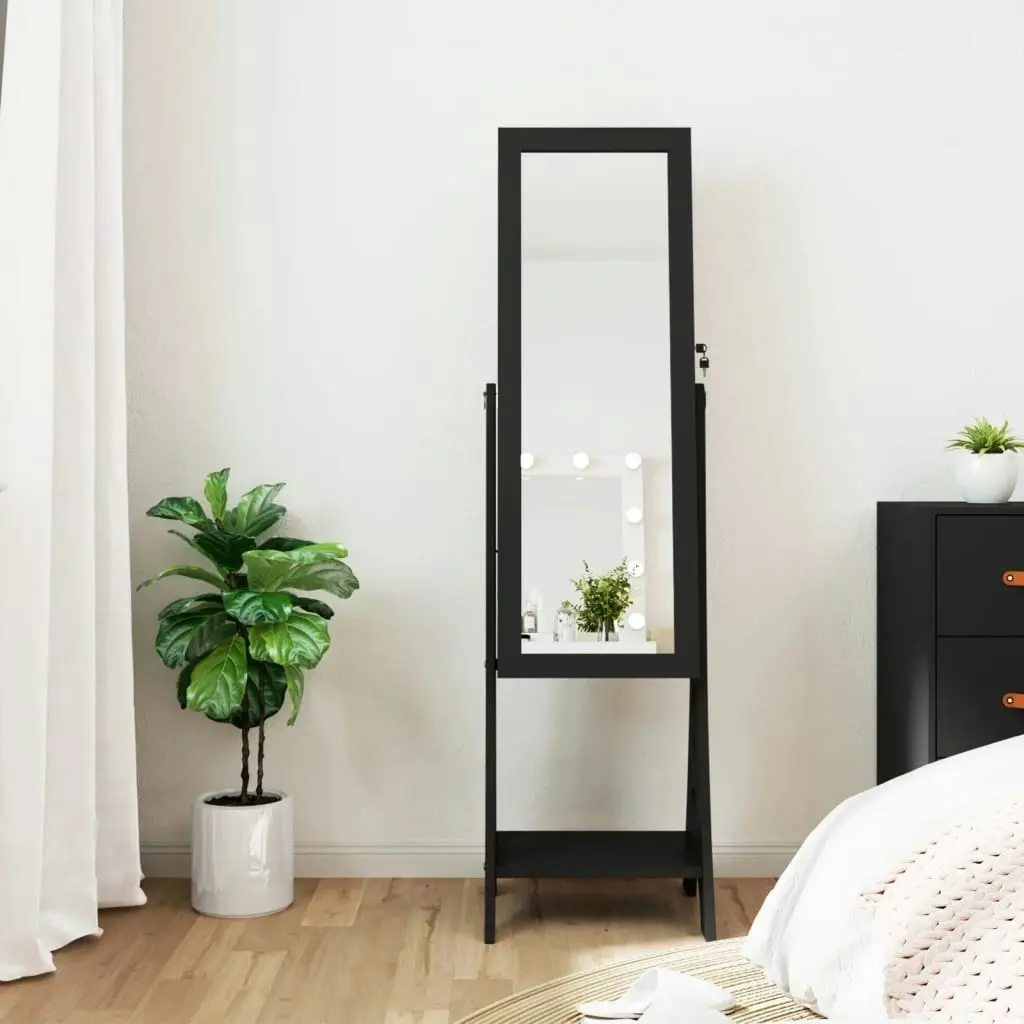 Mirror Jewellery Cabinet with LED Lights Free Standing Black 353266