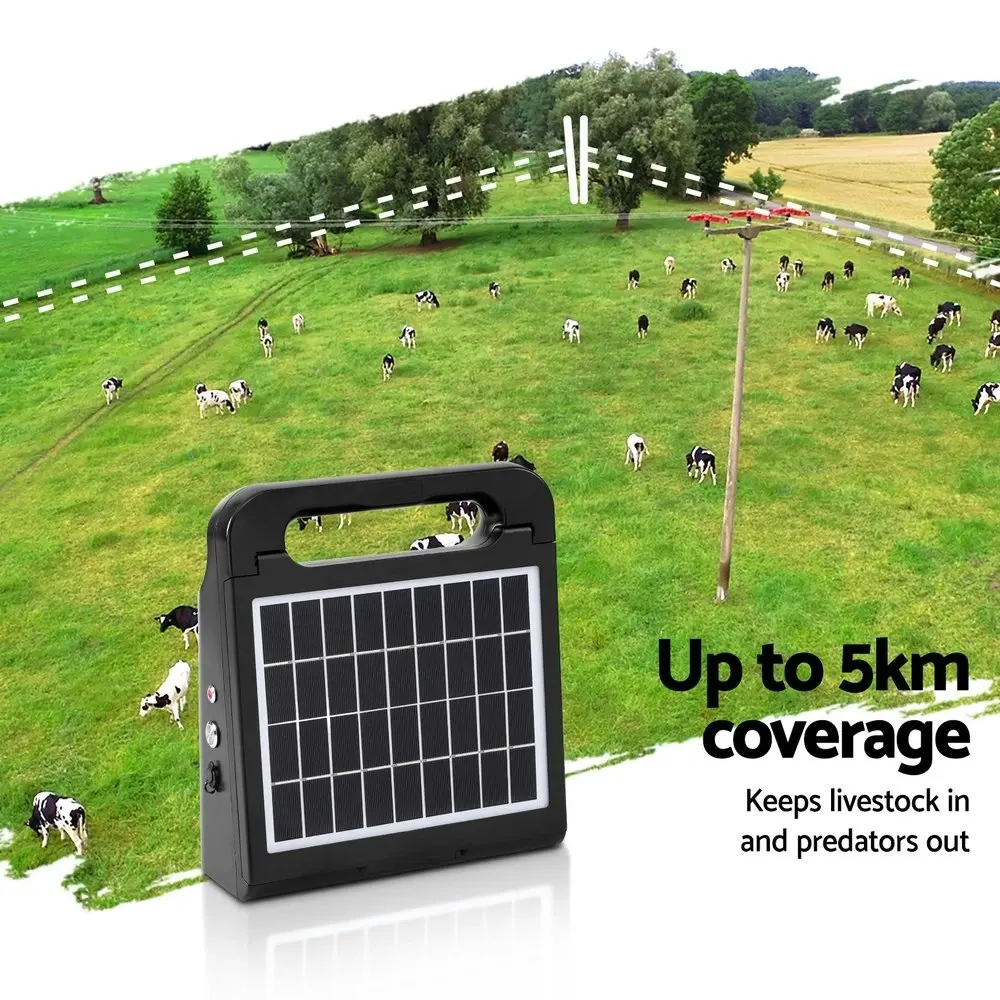 Giantz 5km Electric Fence Energiser Solar Farm 0.3J