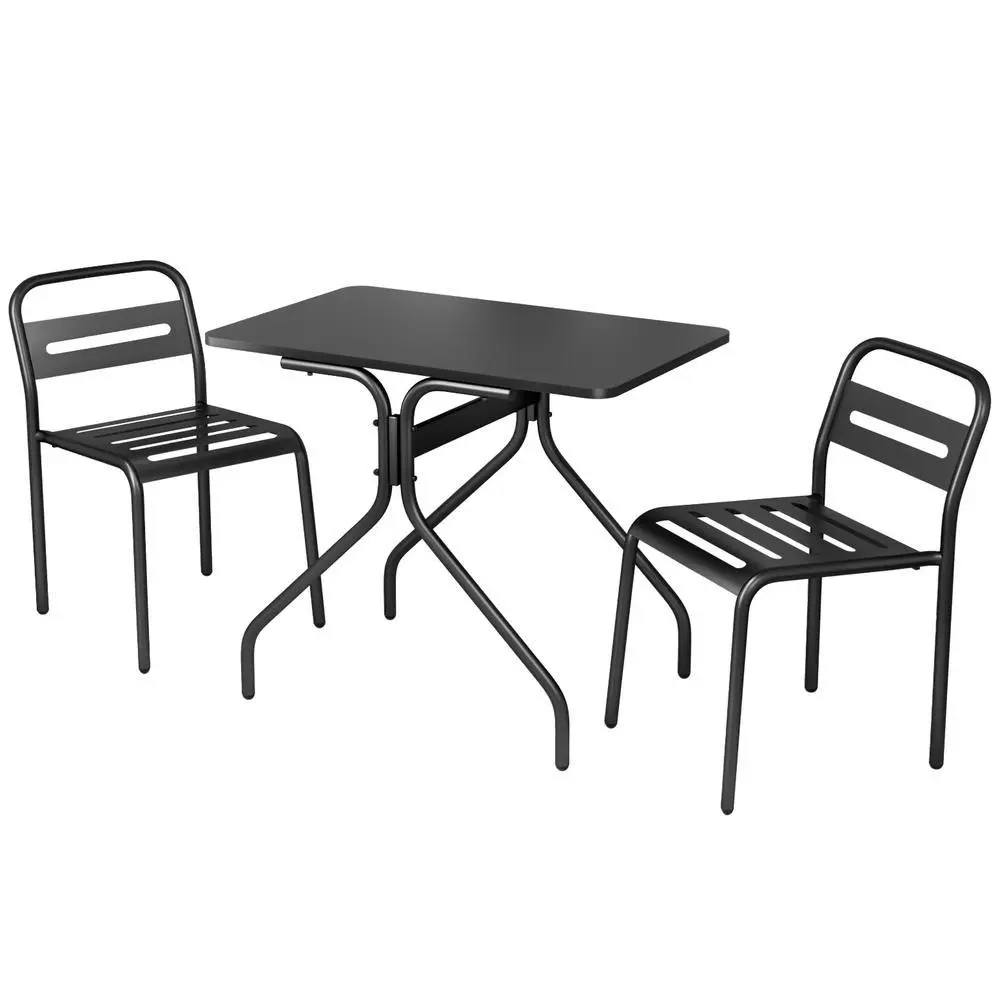 Gardeon 3PC Outdoor Bistro Set Patio Furniture Steel Table and Chairs Black